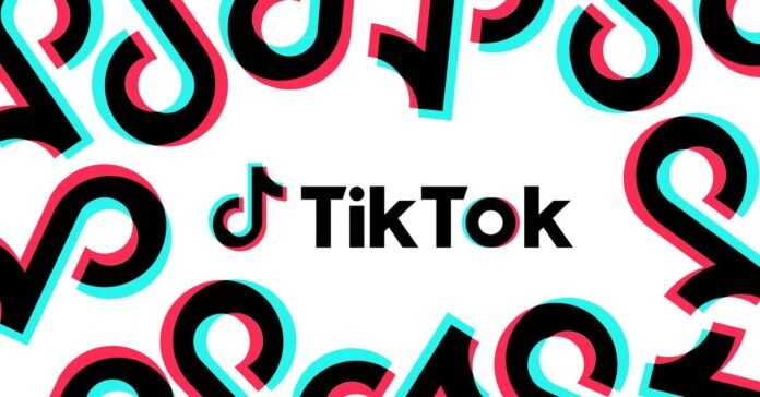 TikTok logo over a white background with the app icon repeating