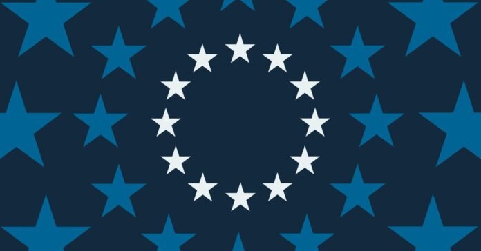 A graphic illustration representing the European Union flag.