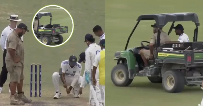 AUS-A vs IND-A [WATCH]: Mukesh Kumar repairs the pitch while Manav Suthar enjoys a ride with the groundsmen