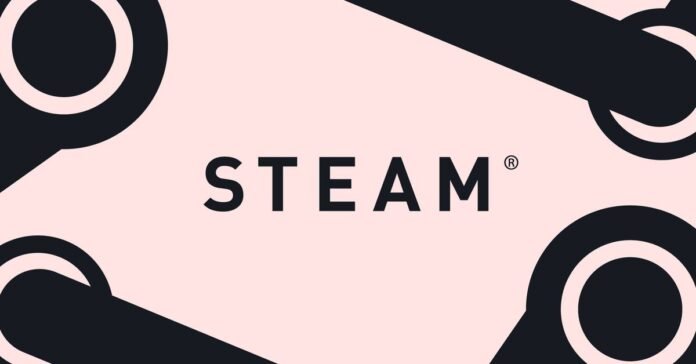 The Steam logo on a pink background, surrounded by Valve logos.